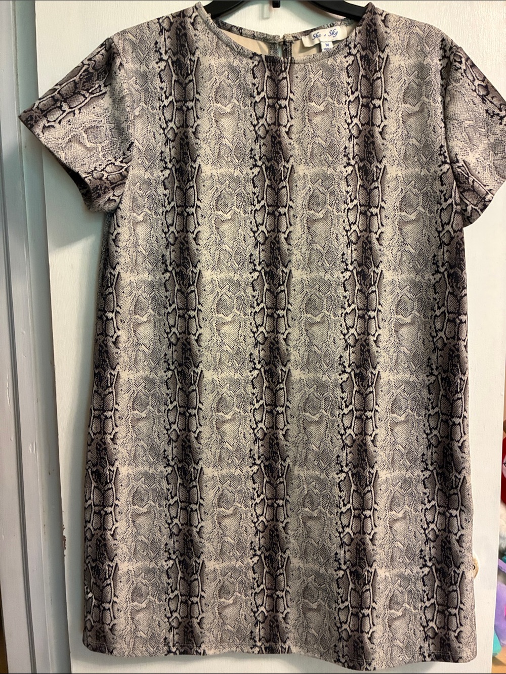 She + Sky Taupe and Black Snake Print Short Sleeve Dress